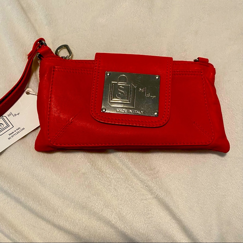 NWT SG Styles Red Leather Crossbody Wristlet Purse Girls Night Out Sleek Bold